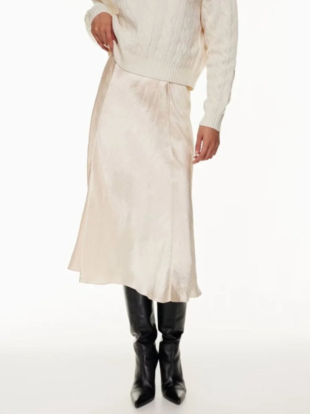 Aritzia Babaton Slip Satin Midi Skirt Cream Champagne Off White Size 2